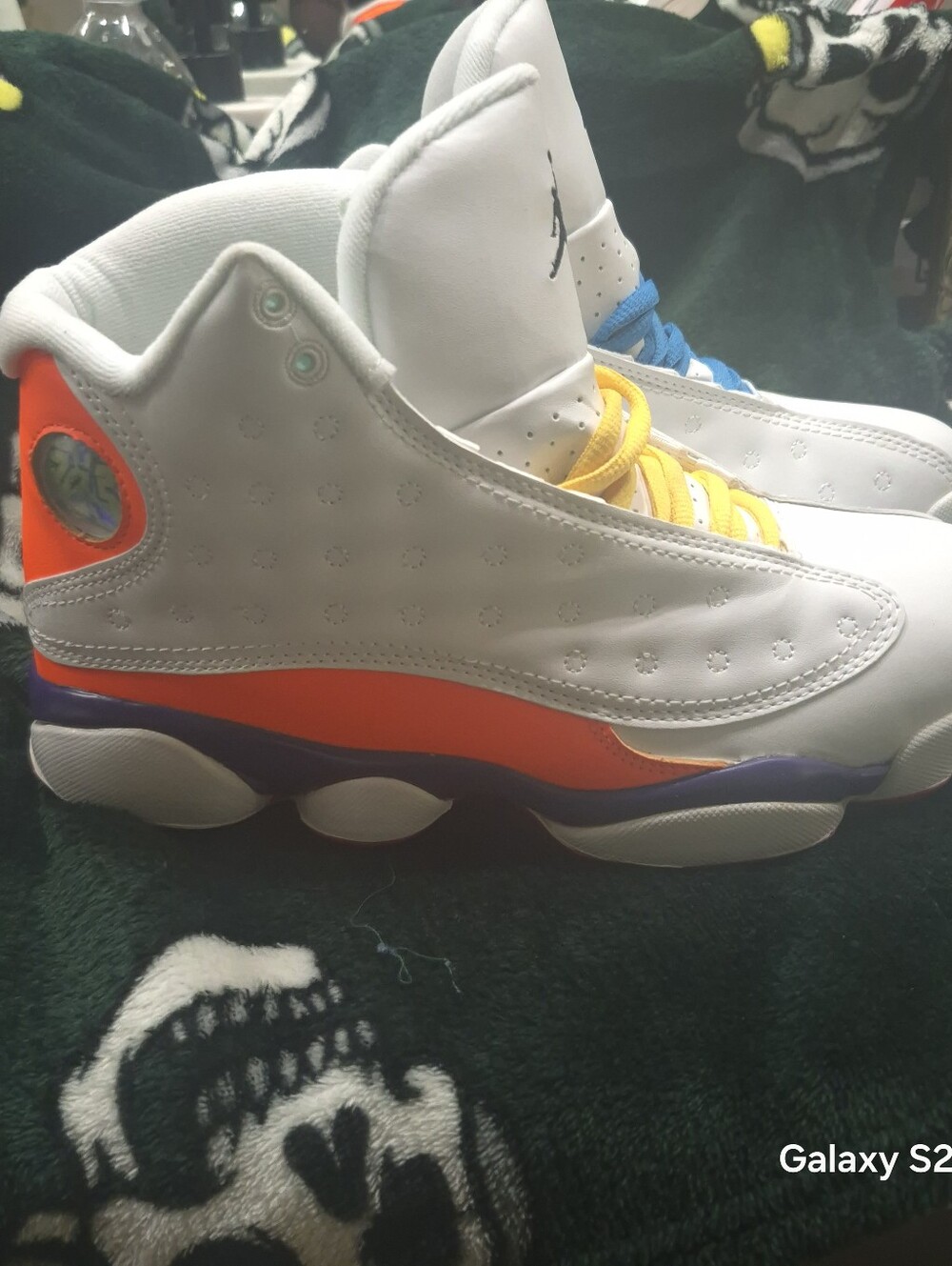 Jordan Men's White Sneakers with Orange, Yellow & Blue Accents